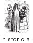 Historical Vector Illustration of a Nun Standing with People on a Boat - Black and White Version by Picsburg