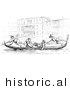 Historical Vector Illustration of a People Riding in a Gondola on the Grand Canal - Black and White Version by Picsburg