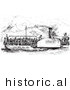 Historical Vector Illustration of a Rhine Boat Crowded with People - Black and White Version by Picsburg
