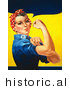 Historical Vector Illustration of a Strong Female Riveter Wearing a Bandana While Flexing Her Bicep by Picsburg