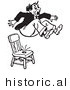 Historical Vector Illustration of a Surprised Retro Man Jumping out of a Shocker Prank Chair - Black and White Version by JVPD