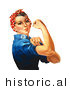 Historical Vector Illustration of a Tough Female Riveter Flexing Her Bicep by JVPD