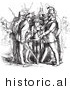Historical Vector Illustration of a Traveler Getting Arrested for Having an Illegal Hat - Black and White Version by JVPD