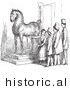 Historical Vector Illustration of a Woman Presenting Wallenstein's Horse Statue - Black and White Version by JVPD