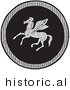 Historical Vector Illustration of an Emblazoned Greek Pegasus Shield - Black and White Version by Picsburg