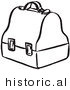 Historical Vector Illustration of an Old Fashioned Lunch Box - Black and White Outlined Version by Picsburg