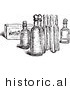 Historical Vector Illustration of Old Eau De Cologne Bottles - Black and White Version by Picsburg