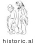 Historical Vector Illustration of Shaggy Men Waiting in Line - Black and White Version by Picsburg