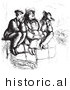 Historical Vector Illustration of Three Men Smoking on Luggage - Black and White Version by Picsburg