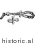 Illustration of a Bear Chain Clevis Beside a Bolt for a Trap - Black and White by Picsburg