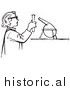 Illustration of a Young Girl Conducting a Science Experiment in a Lab - Black and White by JVPD