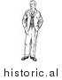 Illustration of a Young Man Standing with His Hands in Jacket Pockets - Black and White by Picsburg