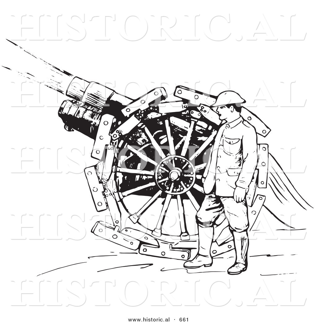Historical Vector Illustration of a Retro Navy Soldier Shooting a Siege ...