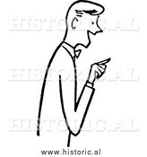 January 20th, 2014: Clipart of a Friendly Young Man, Smiling While Pointing His Finger - Retro Black and White Design by Al