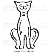 January 7th, 2014: Clipart of a Smiling Cat Sitting - Black and White Line Art by Al