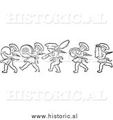 January 8th, 2014: Clipart of Cherub Chefs Marching with Kitchen Supplies - Black and White Drawing by Al