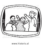 January 7th, 2014: Clipart of Three Puppets Performing in a Show - Black and White Line Art by Al