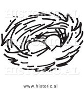 January 15th, 2014: Clipart of Two Eggs in a Bird Nest - Black and White Drawing by Al