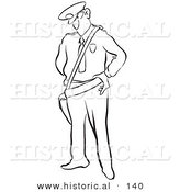 Historical Cartoon Illustration of a Police Man Looking Stern - Outlined Version by Al