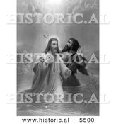 Historical Illustration Depicting Rays of Heavenly Light over Jesus Christ While Being Baptized - Black and White Version by Al