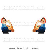 Historical Illustration of 2 Rosie the Riveters Facing Each Other While Flexing Their Muscles by Al