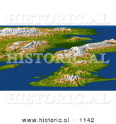 Historical Illustration of a 3d Aerial View of Haiti, Hispaniola, with Port-Au-Prince and the Enriquillo Fault Line by Al