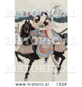 Historical Illustration of a Bando Mitsugoro, a Japanese Actor, Riding a Horse While Playing the Role of Satsumanokami Tadanori by Al