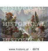 August 10th, 2013: Historical Illustration of a Beautiful River Cascading Through Autumn Trees in the Rocky Mountains by Al