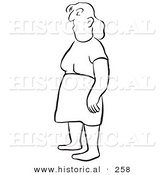 Historical Illustration of a Bored Cartoon Lady Standing and Waiting - Outlined Version by Al