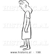 Historical Illustration of a Bored Cartoon Woman Standing - Outlined Version by Al
