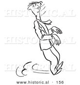Historical Illustration of a Cartoon Businessman Skidding to a Stop While Looking Backwards - Outlined Version by Al
