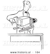 Historical Illustration of a Cartoon Photographer Taking Photographs with an Old Fashioned Camera - Outlined Version by Al