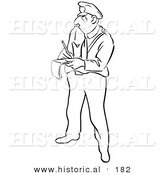 Historical Illustration of a Cartoon Police Officer Writing Someone a Ticket - Outlined Version by Al