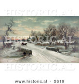 Historical Illustration of a Couple Riding a Horse Drawn Sleigh Christmas Morning by Al
