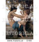 Historical Illustration of a Cupid with an Arrow, Being Fought off by a Young Nude Woman by William-Adolphe Bouguereau by Al