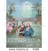 Historical Illustration of a Dove Beside a Ray of Light Shining down from Heaven upon the Baptism of Jesus Christ by Al