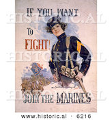 Historical Illustration of a Female Marine - if You Want to Fight - Join the Marines by Al