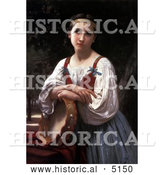 Historical Illustration of a Girl Leaning on a Tambourine Instrument, Gypsy Girl with a Basque Drum by William-Adolphe Bouguereau by Al
