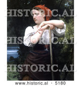 Historical Illustration of a Girl Raking Hay, the Haymaker by William-Adolphe Bouguereau by Al