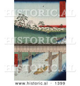 Historical Illustration of a Japanese Cargo Boat Passing Under a Conduit on the Tea-Water Canal near Mt Fuji, Tokyo, Japan by Al