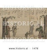 Historical Illustration of a Japanese Family Arriving at a Temple by Al