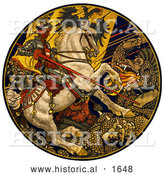 Historical Illustration of a Knight on a White Horse, Battling a Dragon Under an Austro-Hungarian Banner by Al