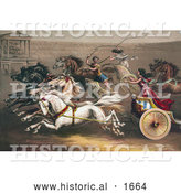 Historical Illustration of a Man and Two Women Racing Chariots by Al