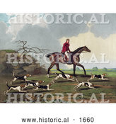 Historical Illustration of a Man, Captain Ricketts, on Horseback, Fox Hunting with Dogs by Al