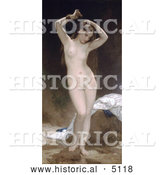 Historical Illustration of a Nude Woman Combing Through Her Long Hair with Her Fingers, Bather by William-Adolphe Bouguereau by Al