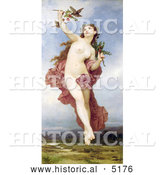 Historical Illustration of a Nude Woman Holding Branches with Berries, Feeding Birds, Day by William-Adolphe Bouguereau by Al
