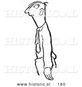 Historical Illustration of a Standing Cartoon Businessman Facing Left - Outlined Version by Al