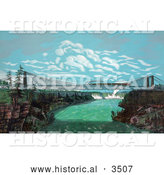 Historical Illustration of a Train Crossing the Great International Railway Suspension Bridge, Niagara Falls in the Background by Al