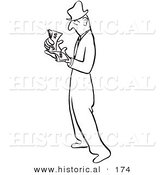 Historical Illustration of a Wealthy Cartoon Businessman Counting His Cash - Outlined Version by Al