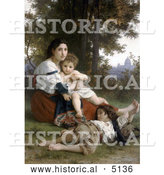 Historical Illustration of a Woman and Her Two Children Resting by Trees, Rest by William-Adolphe Bouguereau by Al